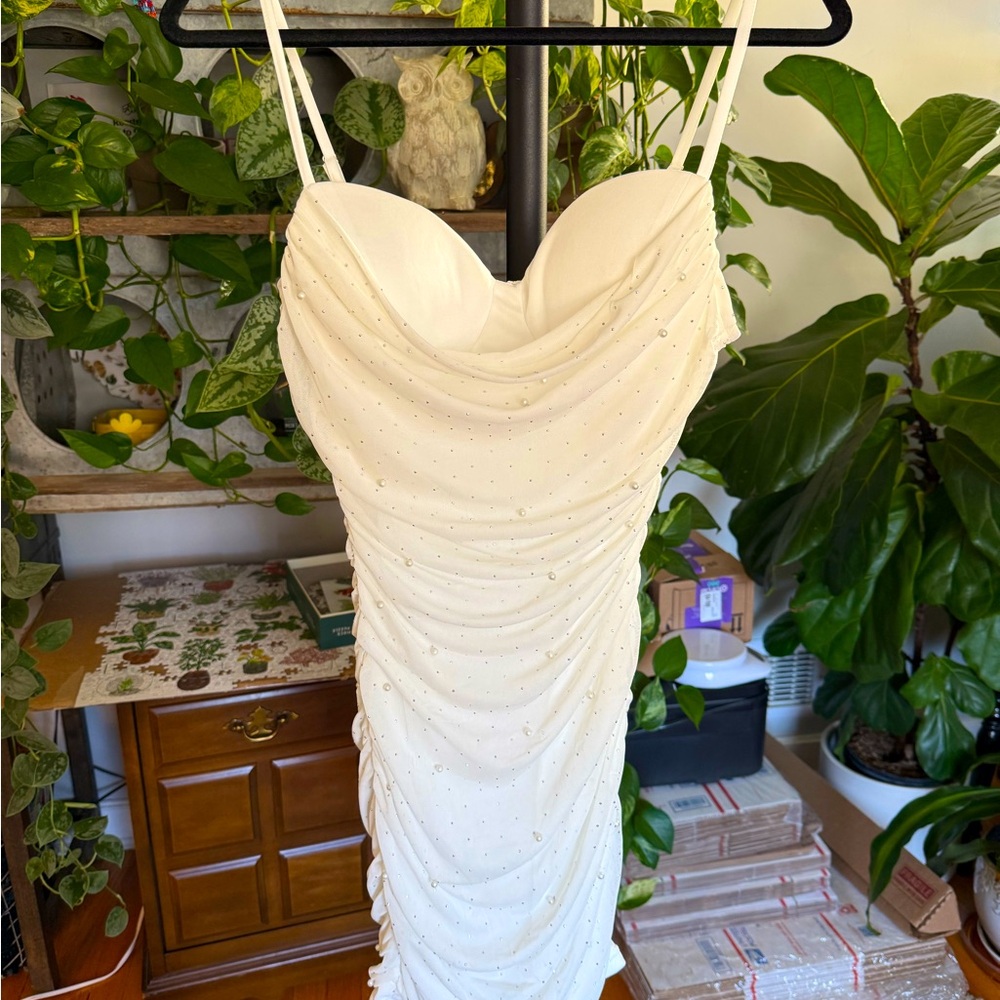 White ruched dress